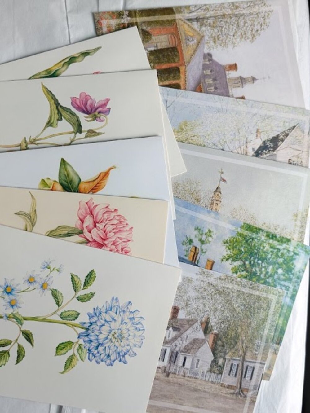 Set of 10 Colonel Williamsburg Greeting Cards - Buildings and Flowers